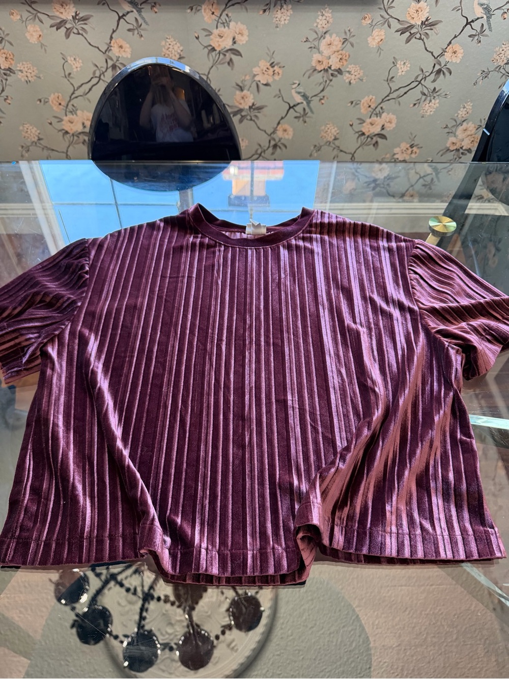a new day Velvet Ribbed Short-Sleeve Top — Plum
